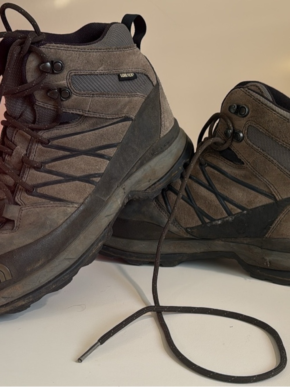 The North Face Men's Brown Suede Hiking Boots with Black Accents